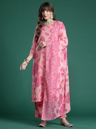 Image of INDO ERA Women's Pure Cotton Printed Straight Kurta & Pant With Dupatta Set (KH0PH10219)