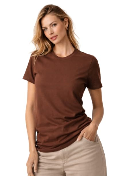 Image of Womens T Shirt Short Sleeve Crew Neck Casual Basic Shirt Soft Cotton Tee Relaxed Fit Lightweight Everyday Women Top Minimalist Style