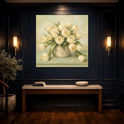 Impression sur toile tulipes blanches et or de qualité premium