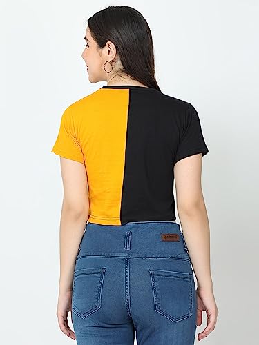 Image of FLEXIMAA Women's Cotton Plain Round Neck Half Sleeve Crop Top