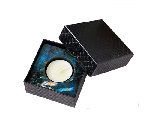 Image of Natural Labradorite Crystal Candle Holder Square Candlestick for Divination Reiki Home Decorations