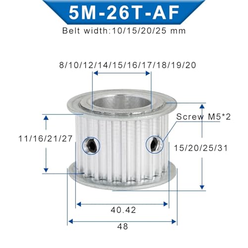 Polea de distribución 5m para correa de 10 mm y diámetro interior de 8 a 20 mm 2