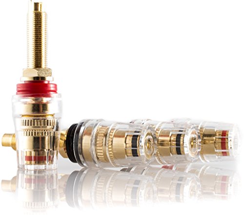 Hifi Lab Terminal de altavoz largo chapado en oro de 24 K, terminal de conexin postal, banana, terminales de audio, terminales de conexin de alta gama, soldable, 4 mm, dorado, 4 unidades