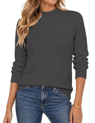 Sweaters for Women Mock Neck Long Sleeve Ribbed 10 sweaters for women - grey