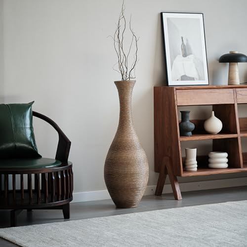 Image of Large Hand-Woven Bamboo Floor Vase, Tall Home Decor Floor Vase for Fake Flower Dried, Flower Holder for Living Room, Bedroom, Dining Room, Entryway, Hallway