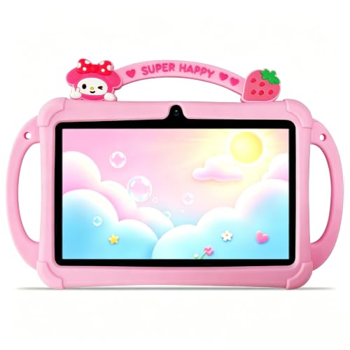Image of PRITOM 7-inch Android Tablet, 2GB RAM, 32GB Storage, Quad-core Processor, 1024x600 IPS Display, Wi-Fi and Bluetooth, Shock-Resistant Protective case, Built-in Parental Controls (Pink)