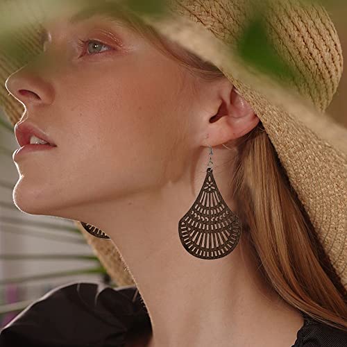 Bomail 20Pairs African Wooden Earrings For Women Round Wood Painted Earring Drop Earring Ethnic Style #TOP4