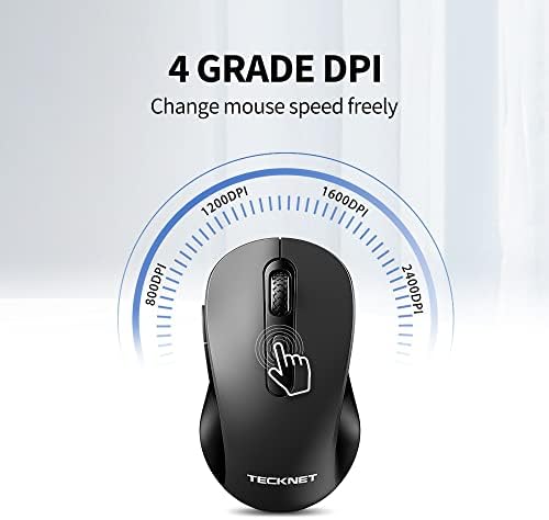 TECKNET Wireless Mouse, 2.4G Cordless Mice with Nano Receiver, 2400DPI 4 Adjustable Levels, Ergonomic Computer Mouse for Win7, Win8, Win8.1, Win10, MAC