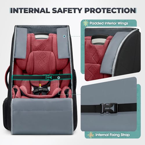 rainsmore padded car seat travel bag for airplane heavy duty car seat backpack for air travel baby carseat cover bags for airport large car seats carrier fits car seats amp booster seats black