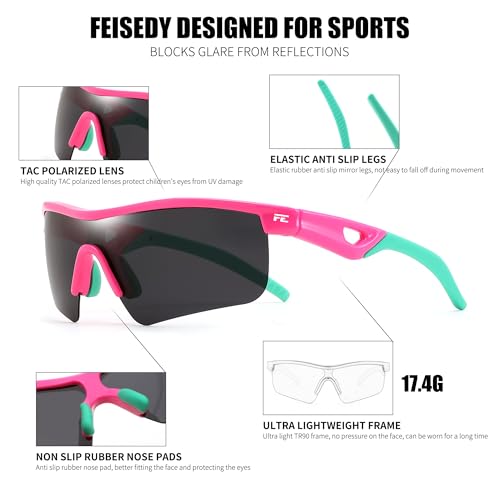 Image of FEISEDY Kids Polarized Sports Sunglasses, TR90 UV400 Baseball Cycling