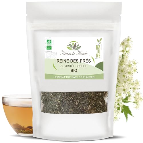 Herbes du Monde - Té de hierbas de reina de los prados orgánico - Floración de origen Francia - Infusión orgánica de desintoxicación y alivio del dolor - 1 sobre de 60 g con certificación AB