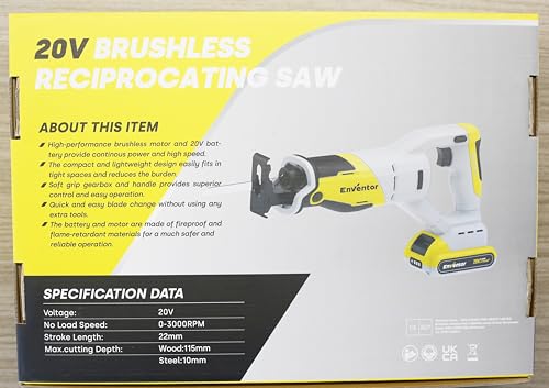 Enventor 20V Brushless Cordless Reciprocating Saw, 2x2.0Ah Battery, 0-3000RPM Variable Speed Electric Saw, 5 Blades, 22mm Stroke Length, Ideal for Wood and Metal Cutting 9 Enventor 20V Brushless Cordless Reciprocating Saw, 2x2.0Ah Battery, 0-3000RPM Variable Speed Electric Saw, 5 Blades, 22mm Stroke Length, Ideal for Wood and Metal Cutting - Image 9