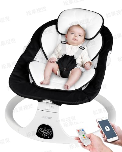 Image of JUITOY Electric Baby Swings for Infants to Toddler Baby Swing with 5-Speed 5-Point Carabiner,with Bluetooth Music 10-Preset Melodies Gray