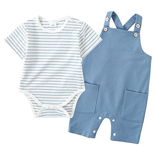 YALLET Newborn Baby Boy Clothes Infant Boy Outfits 3 6 12 18 Months Romper+Bib Suspender Shorts Summer Bodysuit Overalls Set