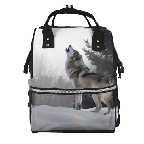 Sac à dos à langer multifonction loup noir pour organiser le change de bébé facilement