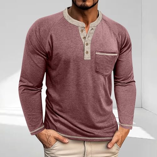 Henley Shirts for Men Long Sleeve with Pocket Casual Stylish Button Collared T-Shirt Colorblock Undershirt 2025 Fashion2