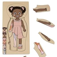 KINOKOSAY My Body Parts Puzzle for Toddlers Kids African Girl Montessori Wooden Anatomy Puzzle 3-5 Years Old Preschool Learning Game Human Body Cognitive Toys