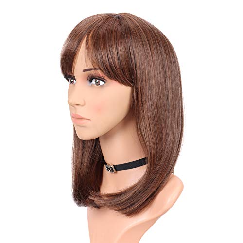 M-BOX Straight Short Bob Wig Women’s Bob Wig With Bangs Heat Resistant Fiber Hair Synthetic Wig None Lace Cosplay Wigs Natural Looking（#30 14inch）