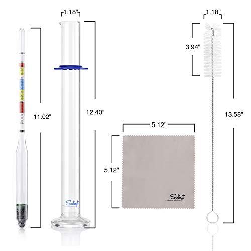 Soligt Triple Scale Hydrometer And Glass Test Jar For Wine, Beer, Mead & Cider - Abv, Brix And Gravity Test Kit #TOP5
