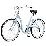 VIRIBUS Beach Cruiser Bike for Women, 26 inch Low Step Through Womens Bike with 1 Speed, Adjustable Saddle, Cruiser Handlebar and Brakes, City Commute Bicycle for Adult Women Ladies, Light Aqua