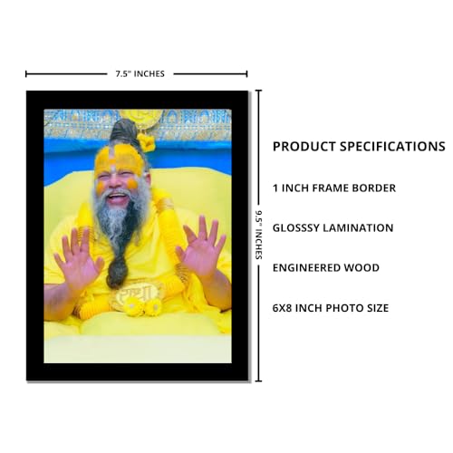 Image of RAHI CREATIONS Shri Premanand Ji Maharaj Photo Frame | Spiritual Guru Religious Wall Art | Premium Black Wooden Frame | 6 x 8 Inches | Home, Office & Temple Decor