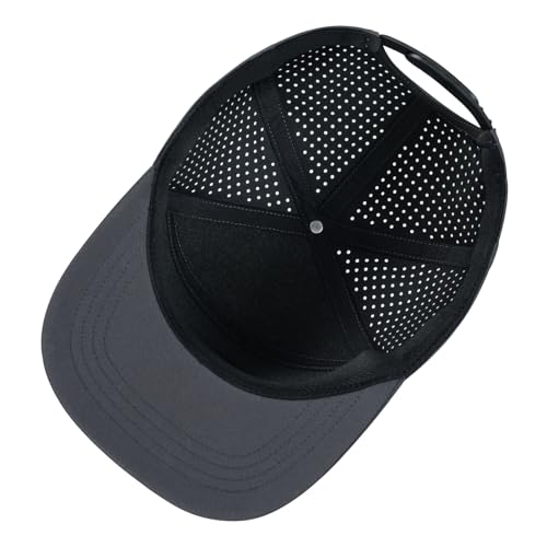 FEINION Men Flat Brim Adjustable Performance Hat Snapback Laser Perforated Baseball Cap (Dark Grey)