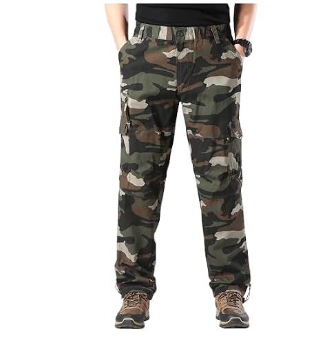 Pantalon de travail camouflage à taille extensible pour homme, pantalon de travail en coton sergé extensible multi-poches, pantalon de jogging pour homme., 4XL