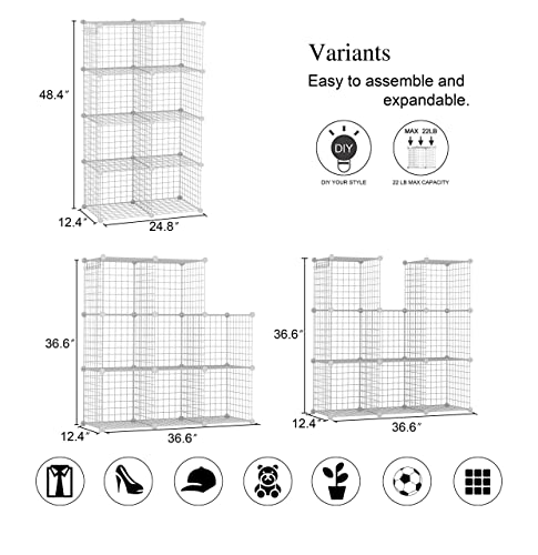 C&Ahome Wire Cube Storage, 8-Cube Organizer Metal C Grids Storage, Storage Bins Shelving, Modular Shelves, Diy Closet Cabinet Ideal For Living Room, Home, Office 24.8" L X 12.4" W X 48.4" H White #TOP2
