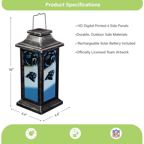 Team Sports America NFL Carolina Panthers Solar Powered Lantern | Rechargeable Lantern LED Light | Indoor Outdoor Safe Hanging Solar Lantern