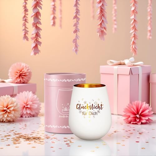 Windlicht Glas mit Geschenkbox für Frauen Geschenk, Teelichthalter mit Gravur Spruch Glückslicht für Beste Freundin Geburtstag, Dankeschön Geschenke für Freundinnen Fraud Kollegin Weihnachten