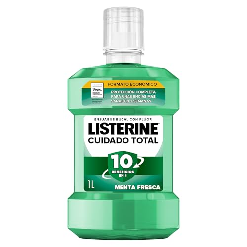 Listerine Protección Dientes y Encías (1 x 1 L), enjuague bucal con flúor, colutorio encías con 10 beneficios en 1 y 12 h de protección, para unos dientes blancos