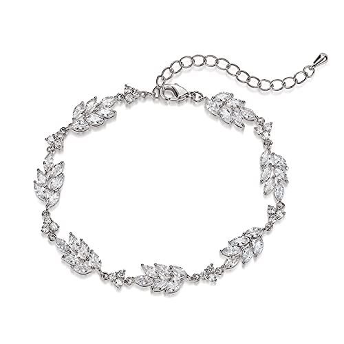 Sweetv Cubic Zirconia Bridal Wedding Bracelets For Brides, Bridesmaids, Marquise Elegant Tennis Bracelet For Women Jewelry Gift #TOP14