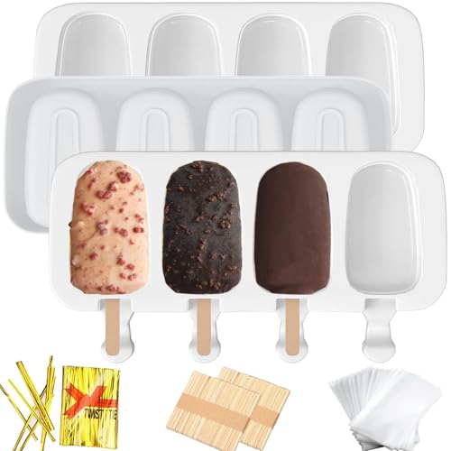 3 Pieces Large Silicone Popsicle Molds, BZIDII 4 Cavity Cupcake Molds, Oval Silicone Popsicle Molds Ice Pop Molds with 100 Pcs Ice Pop Sticks by BZIDII - Used condition - CA$17.35