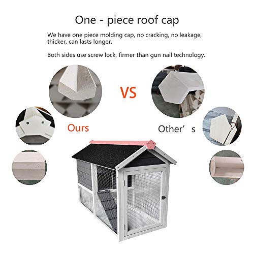 BIRASIL 48\" Weatherproof Wooden Rabbit Hutch House with Outdoor Run, Bunny Hutch House Wood Chicken Coop - Thumbnail 6