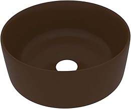Lujoso lavabo redondo de cerámica, 40 x 15 cm, color marrón oscuro mate, perfecto para baños pequeños, duradero y fácil de limpiar