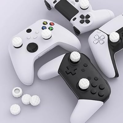 PlayVital Thumbs Cushion Caps Thumb Grips for ps5 ps4, Thumbstick Grip Cover Joystick Caps for Xbox Series X/S, Xbox One, Elite Series 2, Switch 2 Pro Controller - Puff Cloud Texture Design White