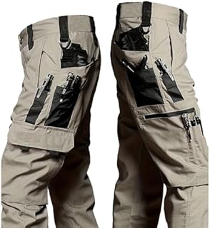Men's Tactical Cargo Pants Durable Multi-Pocket Work Trousers Adjustable Waist for Outdoor