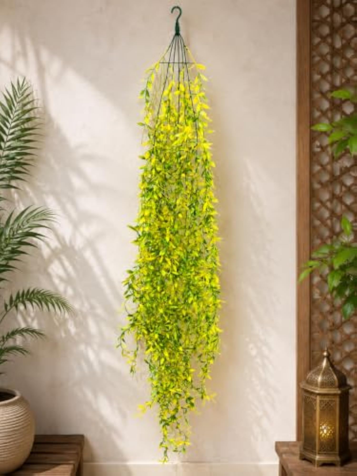 Artificial Hanging Leaves Plant Yellow Green 114 cm