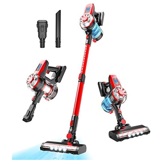 OKP Aspiradora Escoba Sin Cable 4 en 1 Aspiradora de Mano 17KPA Aspiradora Escoba Hogar Aspiradora con Cepillo LED para Pelos de Mascota Alfombra Piso, Tubo Flexible, hasta 30 min de Autonomía