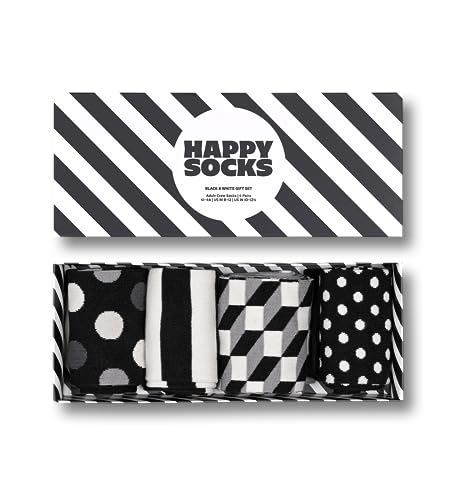 Happy Socks Classic Style 4-Pack Black & White Gift Set for Men and Women- Size Medium/Large
