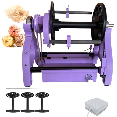 Electric Yarn Spinner Kit with Foot Controller & 3 Bobbins, Small Yarn Winder with Forward & Reverse (Purple-4oz)
