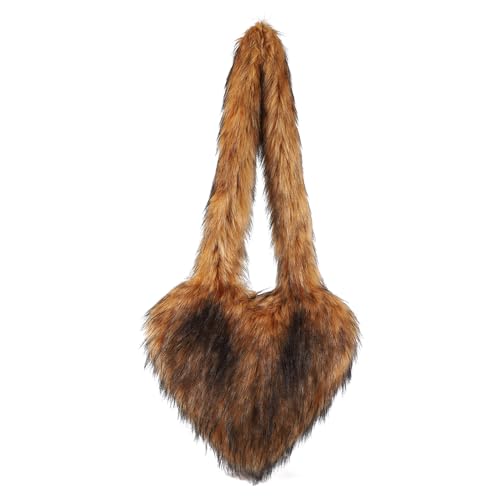 Womens Faux Fur Shoulder Bag Furry Purse Handbag Crossbody Bag Heart Shaped with Shoulder Strap