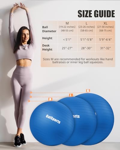 Image of GalSports Anti-Burst Slip Resistant Stability Ball - Swiss Ball for Home Gym & Physical Therapy