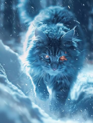 Diamond Painting Hiver avec Chat 50x65 cm pour Débutant