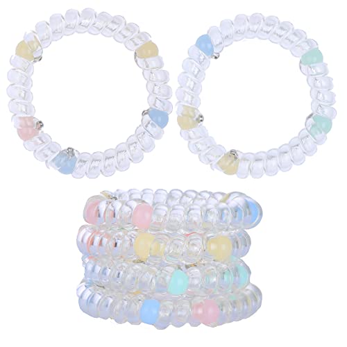 Spiral Hair Ties for Women Girls, Coil Hair Ties no Crease, Teleties Phone Cord Hair Ties, Ponytail Holders Hair Accessories for Women's Thick & Thin Hair (Colorful Bean)