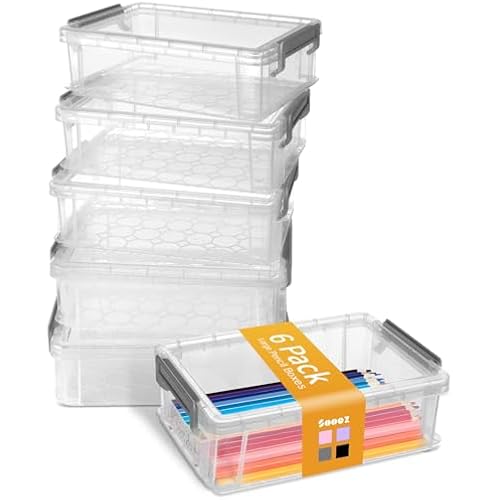 Sooez 6 Pack Extra Large Pencil Box, Plastic Pencil Case Crayon Box
