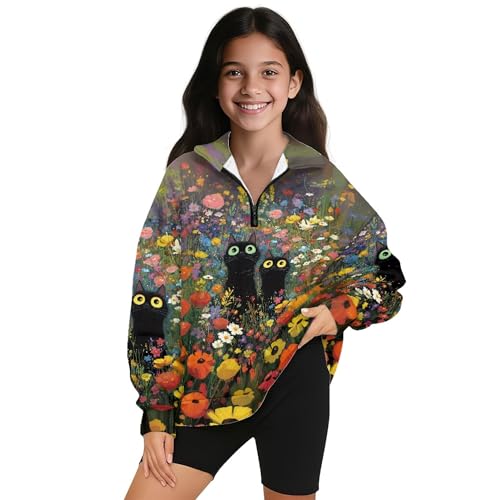 Image of AmzPrint Girls Graphic Quarter Zip Coat Long Sleeve Lightweight Oversized Athletic Running Hoodies For Kids Teen Girls