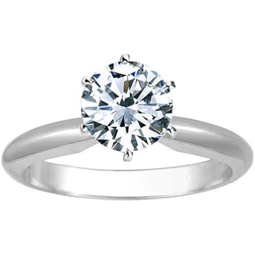 1/2 Carat Round Cut Diamond Solitaire Engagement Ring 14K White Gold 6 Prong (J, I2, 0.45 c.t.w) Very Good Cut