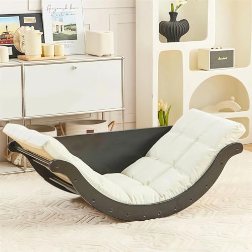 Mecedora curvada, multifuncional, de gran tamaño, moderna, de madera, con cojín, para sala de estar, patio, dormitorio, balcón, comodidad