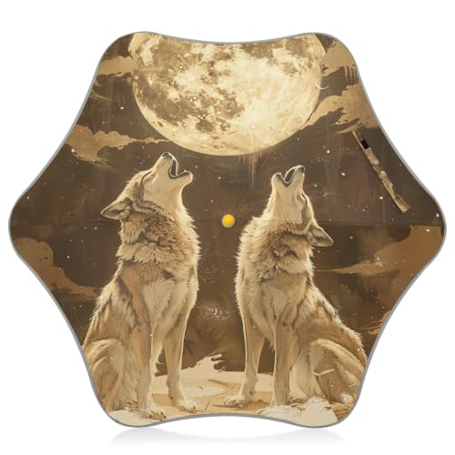 Parapluie enfants loup doré hurlant lunaire pour explorer sous la pluie avec soin